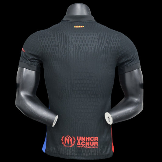 Maillot de football FC Barcelone homme noir avec logo UNHCR, col polo, tissu Dri-FIT. My Store 4Here.