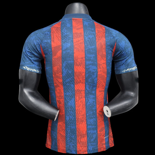 My Store Maillot de football rayé bleu et rouge pour homme, tissu respirant, coupeRegular fit.