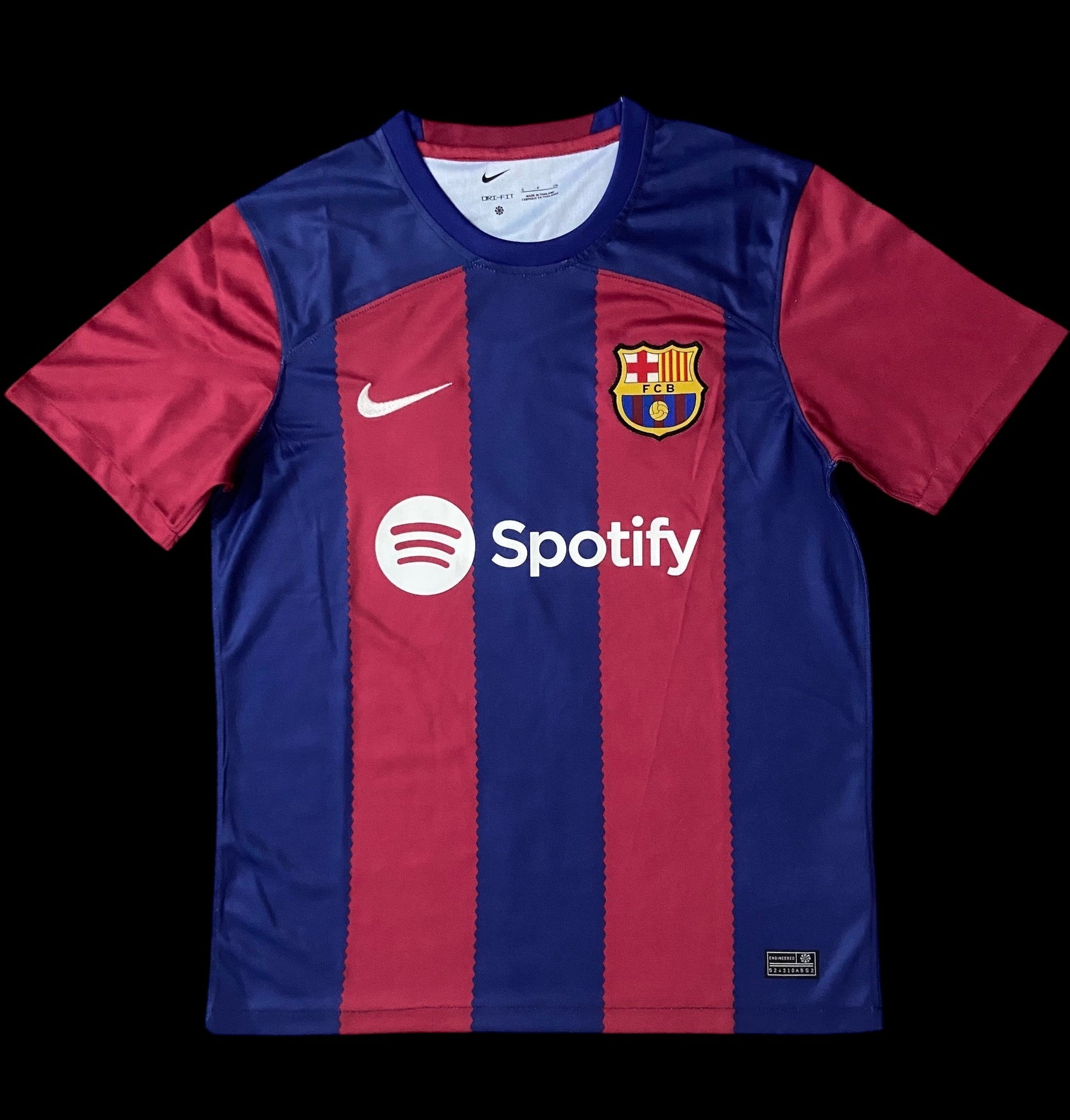 Maillot de football FC Barcelone domicile bleu et rouge pour homme My Store 4, avec logo Spotify et Nike.