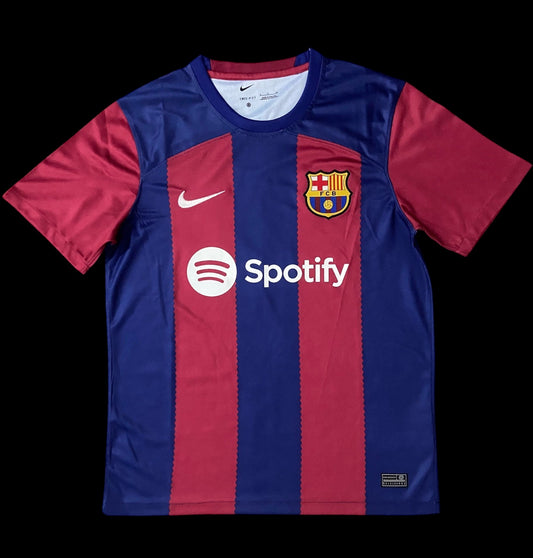 Maillot de football FC Barcelone domicile bleu et rouge pour homme My Store 4, avec logo Spotify et Nike.