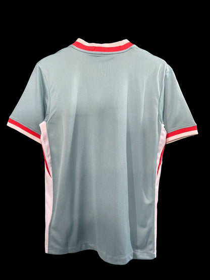My Store 4 Maillot de football homme bleu sarcelle, col et manches rouges et blancs, tissu respirant