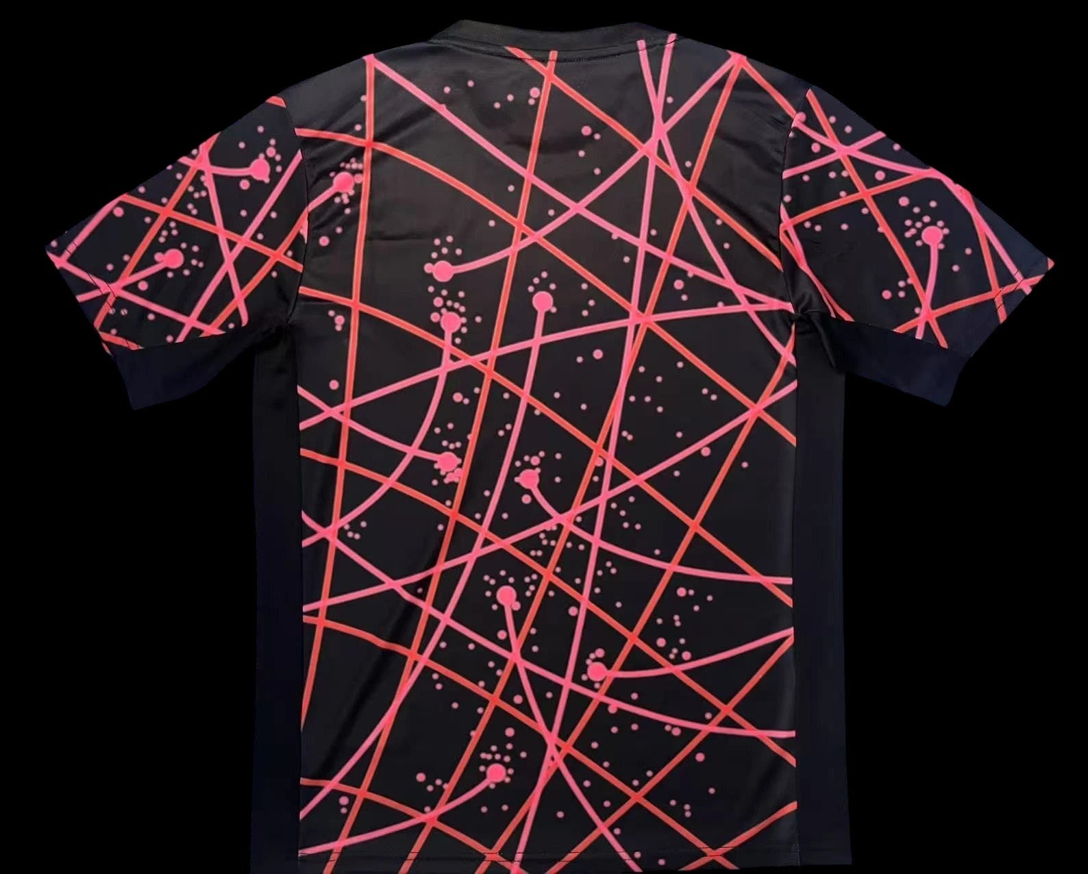 Maillot de football Atletico de Madrid noir pour homme avec motif abstrait rose et rouge, polyester recyclé, coupe Regular fit.