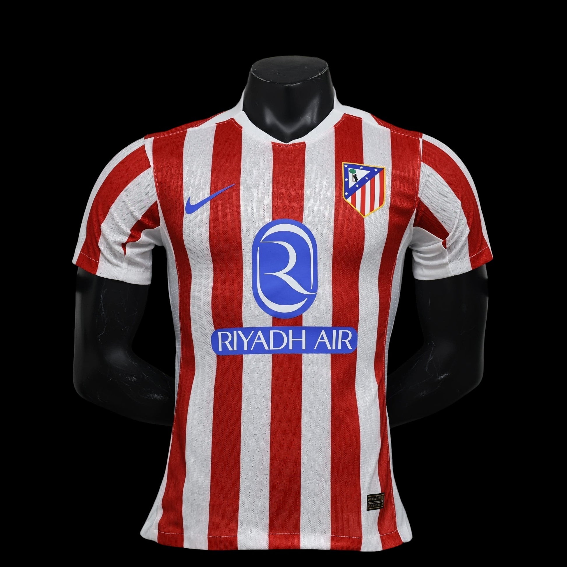 Maillot de football Atletico Madrid rayé rouge et blanc pour homme, logo de l'équipe, matière respirante.