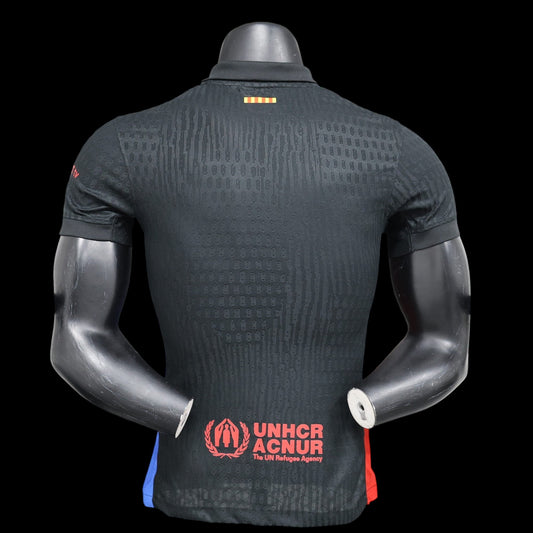 Maillot de football homme noir My Store, col polo, accents rouges et bleus, logo UNHCR ACNUR