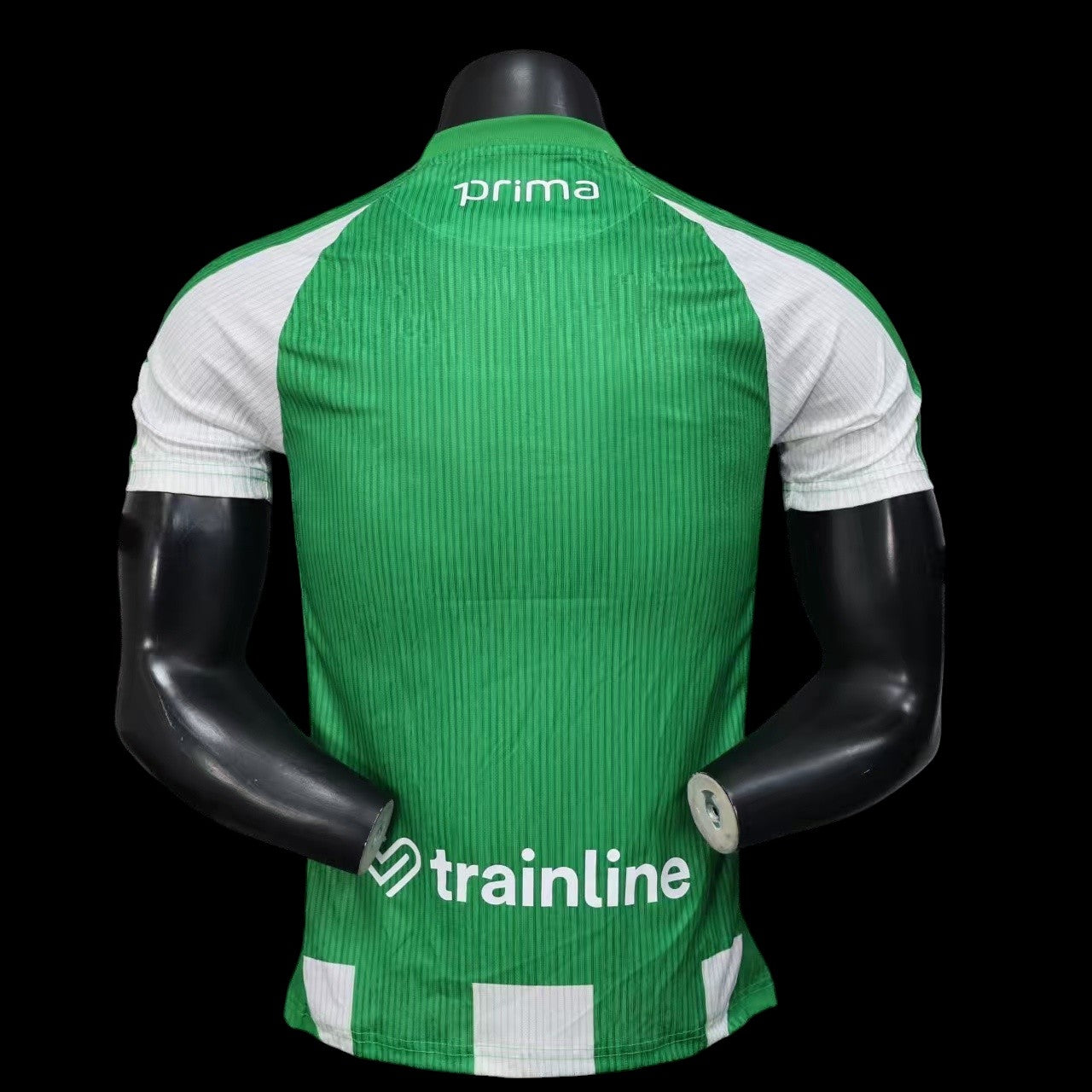 Maillot de football My Store vert et blanc à rayures pour homme, tissu respirant, col rond, logo Trainline