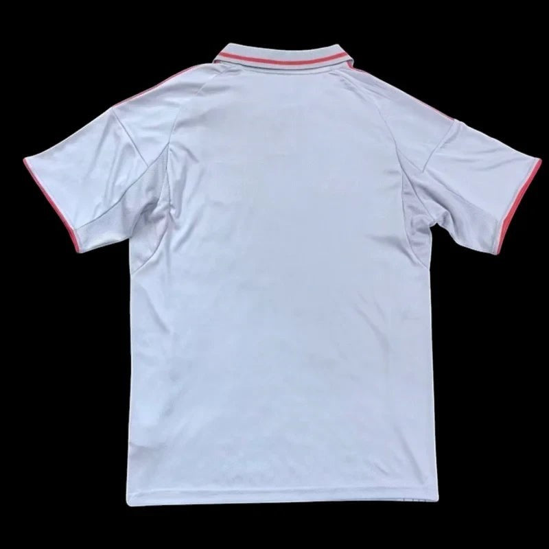 Maillot de football Olympique Lyonnais domicile 2023-2024 gris clair avec accents rouges, col polo, Adidas AEROREADY