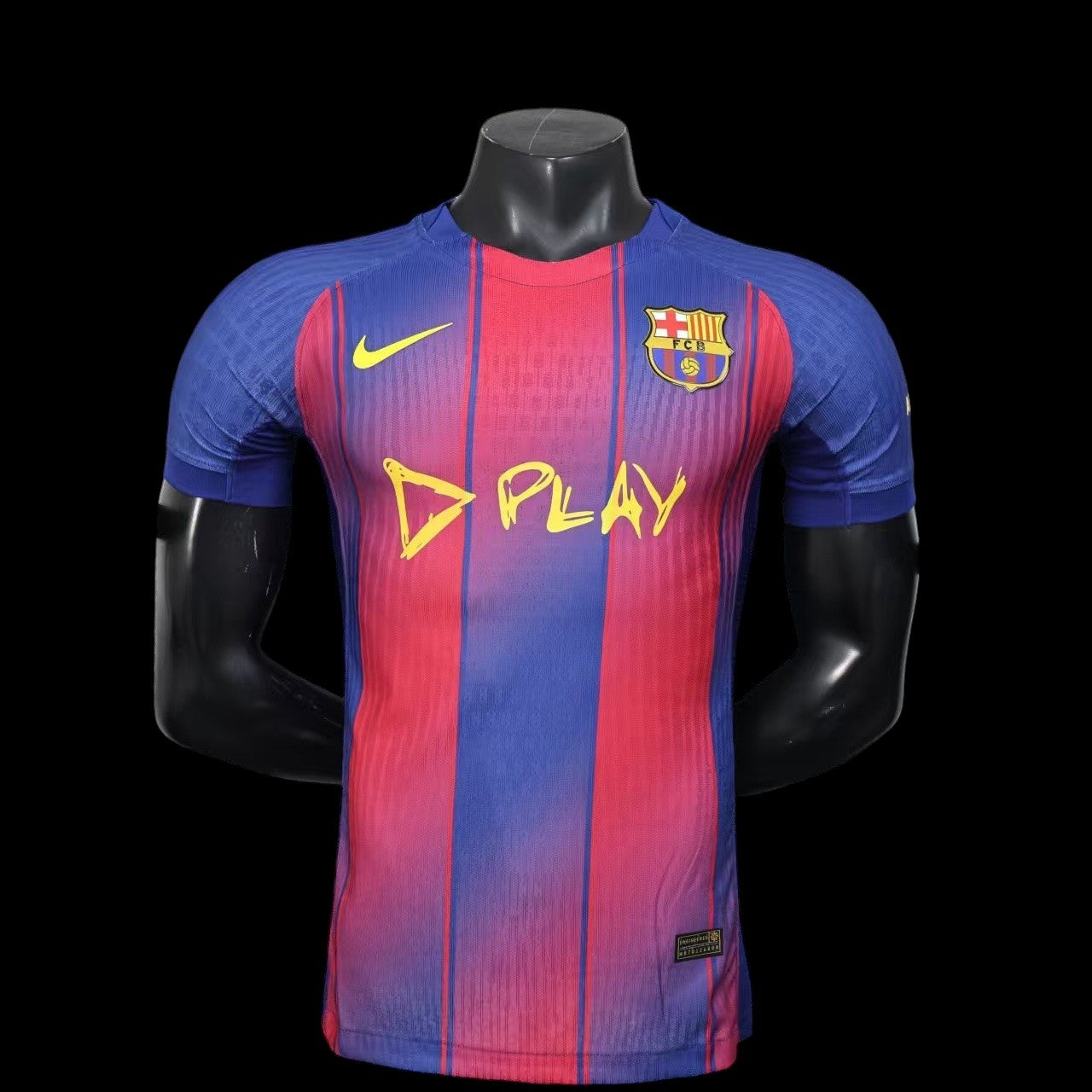 Maillot de football My Store 4 homme bleu et rouge rayé, logo club poitrine, sponsor PLAY, tissu respirant
