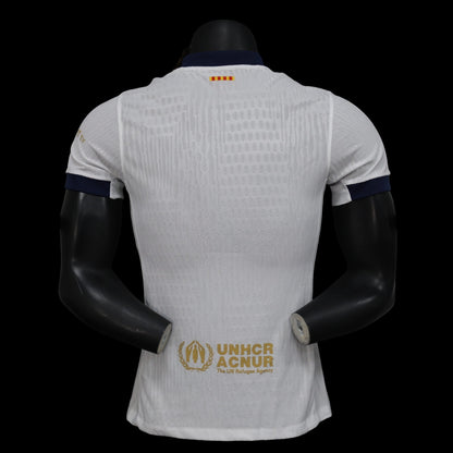 Maillot de football blanc homme My Store, col marine, logo UNHCR au dos, tissu respirant
