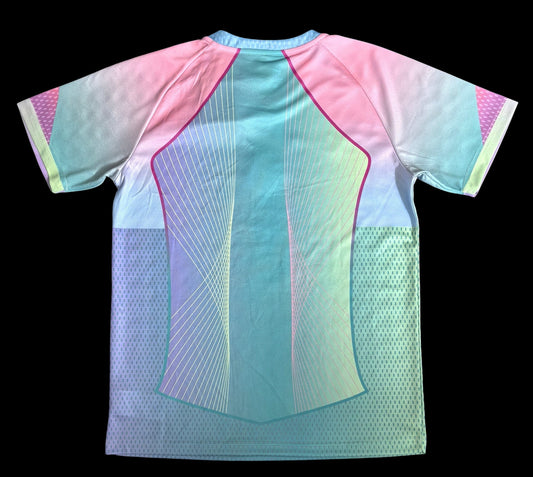My Store 4 Maillot de football homme dégradé pastel rose, bleu sarcelle, jaune, violet. Tissu léger respirant.