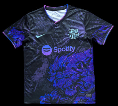 My Store 4 Maillot de football homme noir avec lion violet et bleu, logo FC Barcelone, Nike et Spotify