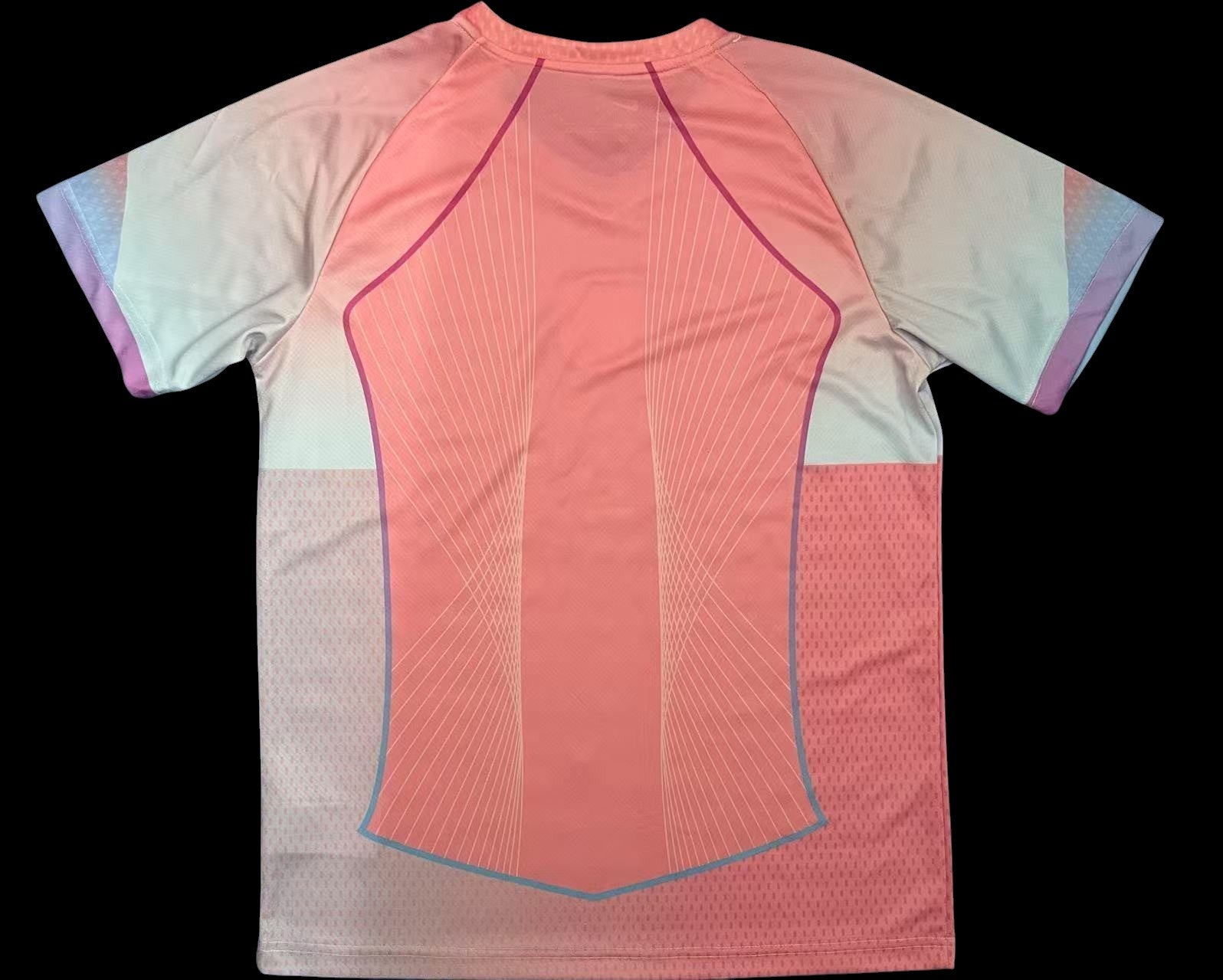 My Store 4 Maillot de football homme rose vif avec détails graphiques, manches courtes et col en V. Tissu respirant.